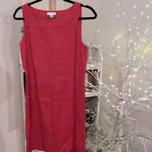 J JILL LOV LINEN XS deep, pink, beautiful a line dress,w/ pleasing in front EUC